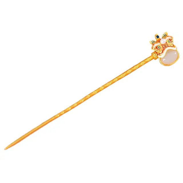 舒杰 古法银镶和田玉蛋面生肖虎 和田玉 发簪  中式国潮风  简约精美 男女同款情侣款 白玉