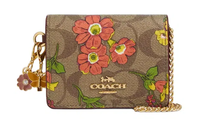 COACH Boxed 10 Floral Print Chain Strap Wallet