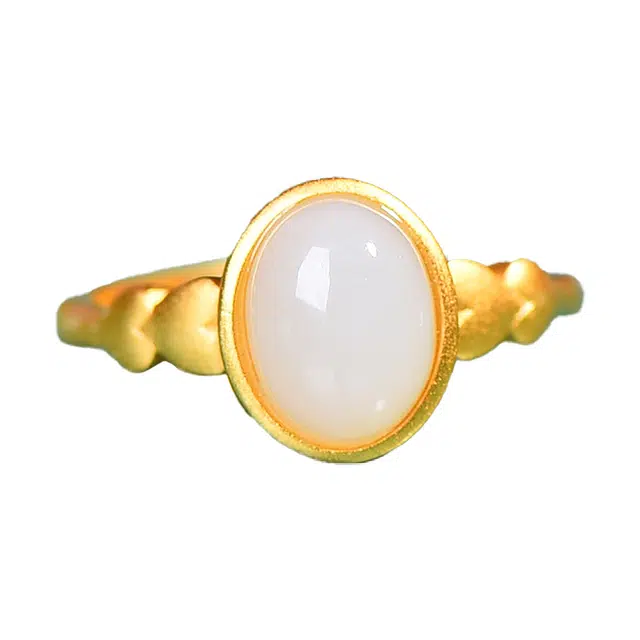 舒杰 蛋面戒指 和田玉 素银 中式国潮风 简约百搭 男女同款情侣款 白玉