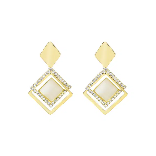 伊灿 法式复古菱形水钻猫眼石 氧化立方锆石 耳钉 女款 高级感时尚百搭