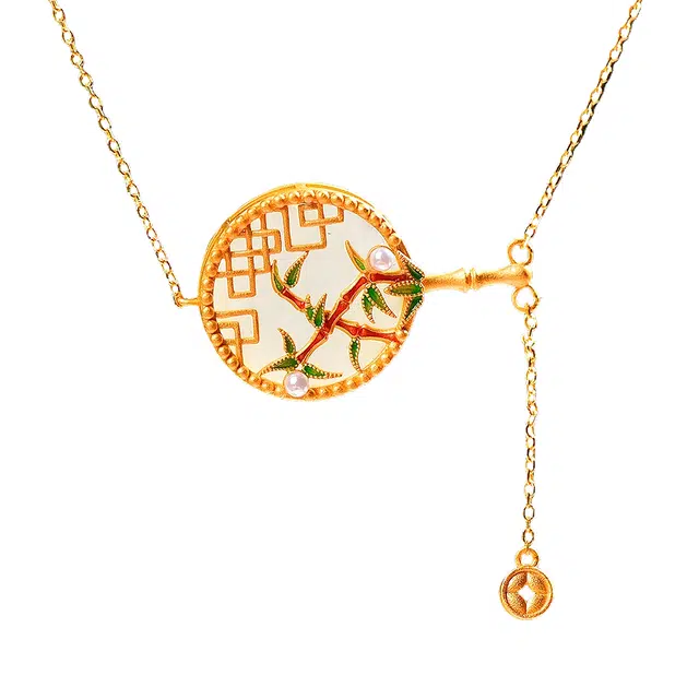 舒杰 古法银镶和田玉竹节自生链 和田玉 项链 国潮竹节 节节高 锁骨链 男女同款情侣款 白玉