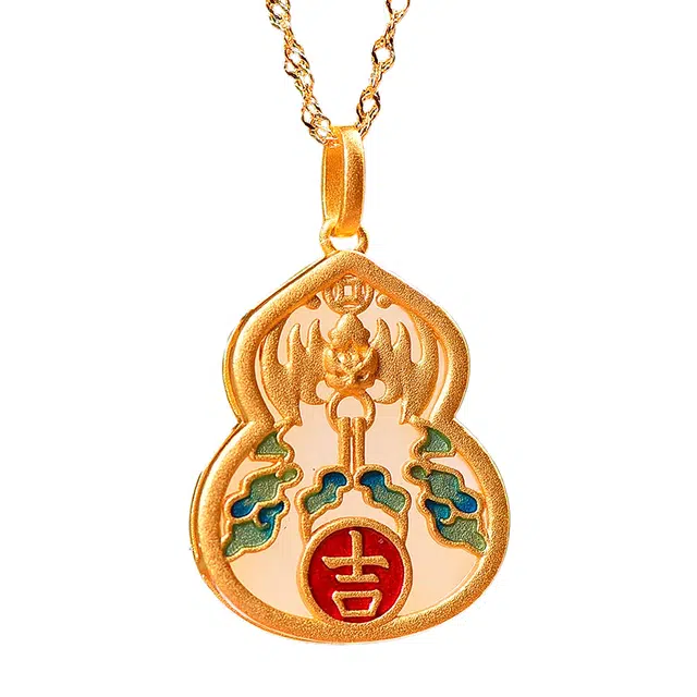 舒杰 古法银镶和田玉福禄双全 和田玉 项链 中式国风  国潮系列  葫芦 锁骨链 男女同款情侣款 白玉