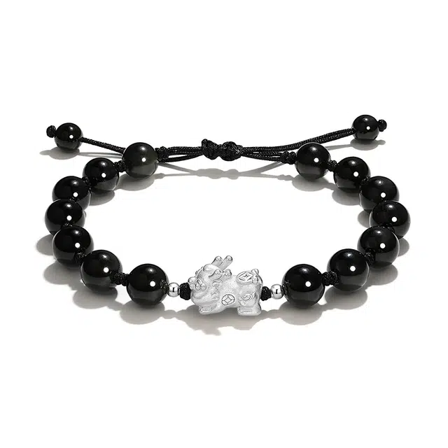 谧月珠宝 新中式国潮风 本命年 平安招财纳福 貔貅 转运进宝高级小众设计编珠可调节转运 水晶 玉石手串 男女同款情侣款