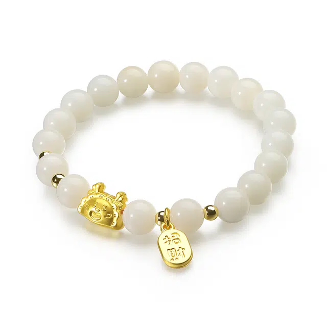 彗时 新中式招财纳福龙饺宝宝 国潮风本命龙年转运珠招财纳福复古高级感轻奢 送礼盒物女闺蜜款 白玉菩提 手串 男女同款情侣款