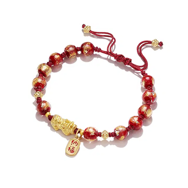 谧月珠宝 香灰貔貅吞金兽新中式国潮古风小众设计高端大气手工编织可调节 琉璃 手链 男女同款情侣款