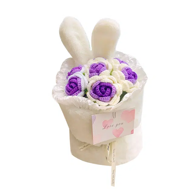 雄俊 兔耳朵毛绒手捧花 手工针织花束 玩偶周边