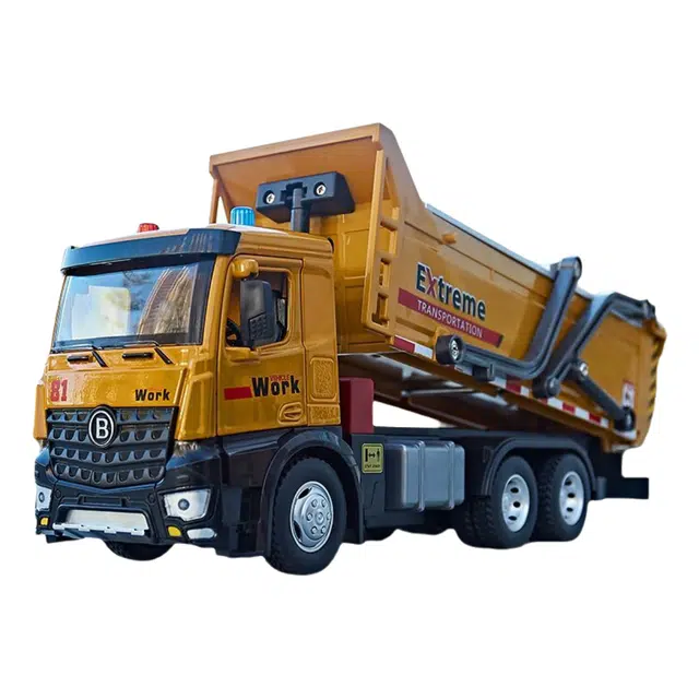 驰誉车玩 翻斗车 成品模型 合金车模 亮灯响声 车门可开  收藏摆件