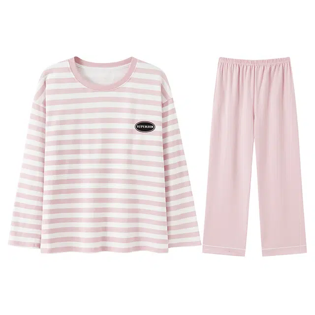 欧迪芬 亲肤柔软舒适透气休闲条纹睡衣套装 女款 粉色