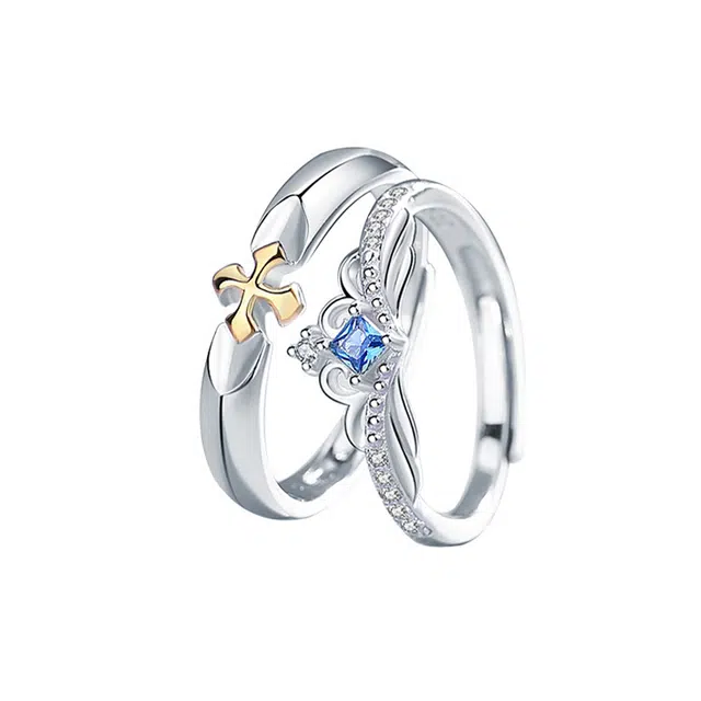 万娜 公主与骑士 一对小众设计开口可调节 合金 戒指 男女同款情侣款