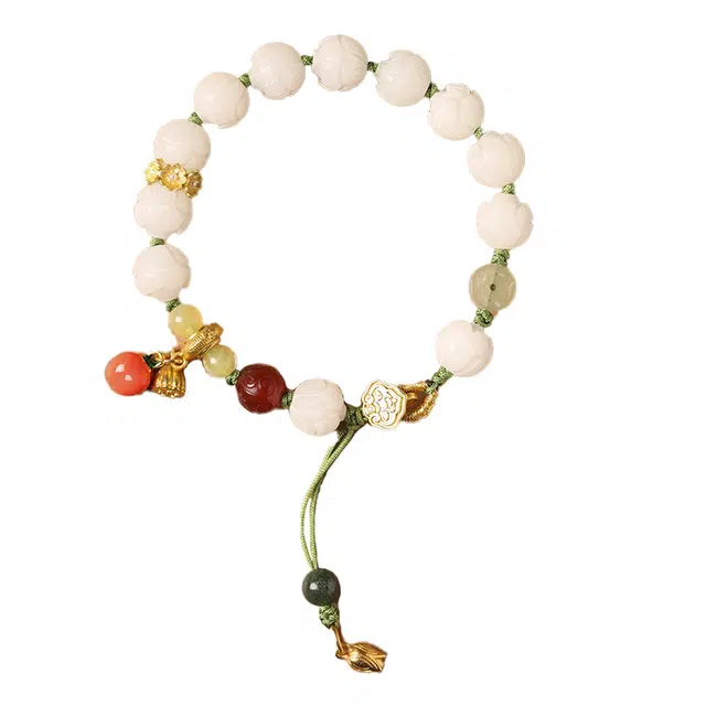 琉堇 新中式柿柿如意单圈开口绳手链 国风招桃花手饰 本命年守护念珠 国潮莲蓬吊坠串珠 白玉菩提 手串 女款