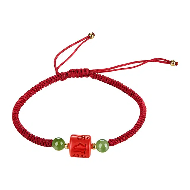 迷颂玛 民族风六字真言单珠 复古新中式简约款手工编织手绳 闺蜜学生上岸简约手饰 再造辰砂朱砂 转运本命年手链 男女同款情侣款