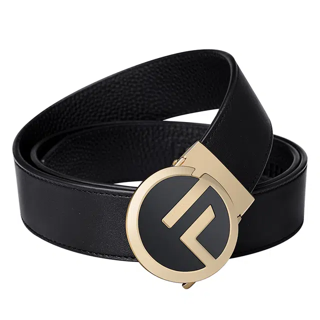 GOLF G Buckle Leather Belt Black Gunmetal Gold