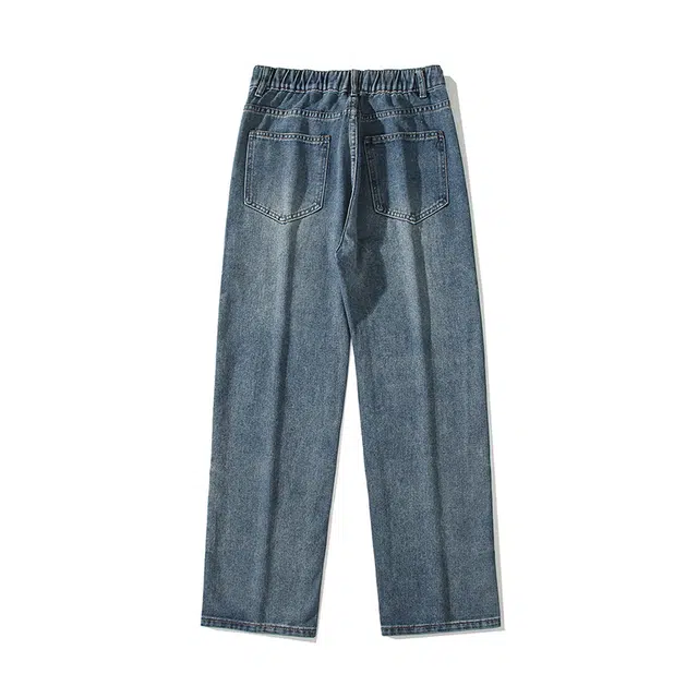 雅鹿 百搭垂感复古中腰拉链直筒牛仔裤 男款