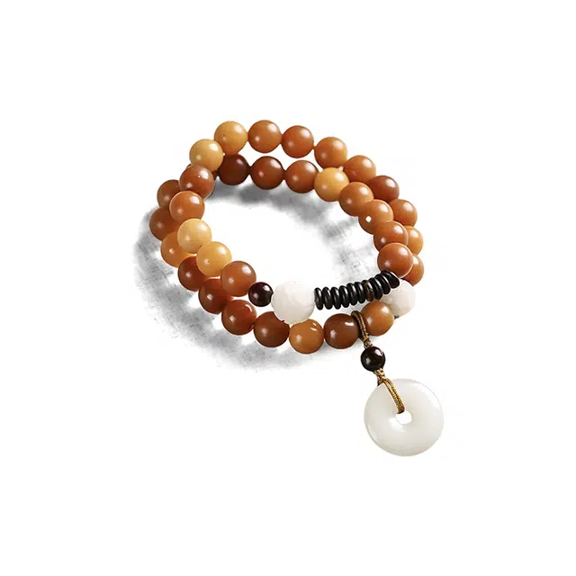 琉堇 中式原生态风化阴皮佛珠手饰 复古莲花平安扣串珠文玩 本命年手持转运珠 菩提根 手串 男女同款情侣款