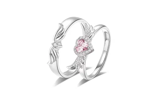 尚银福 甜心天使 轻奢小众高级感 精致甜美浪漫闪耀爱心羽翼开口可调节指环 合金 戒指 男女同款情侣款