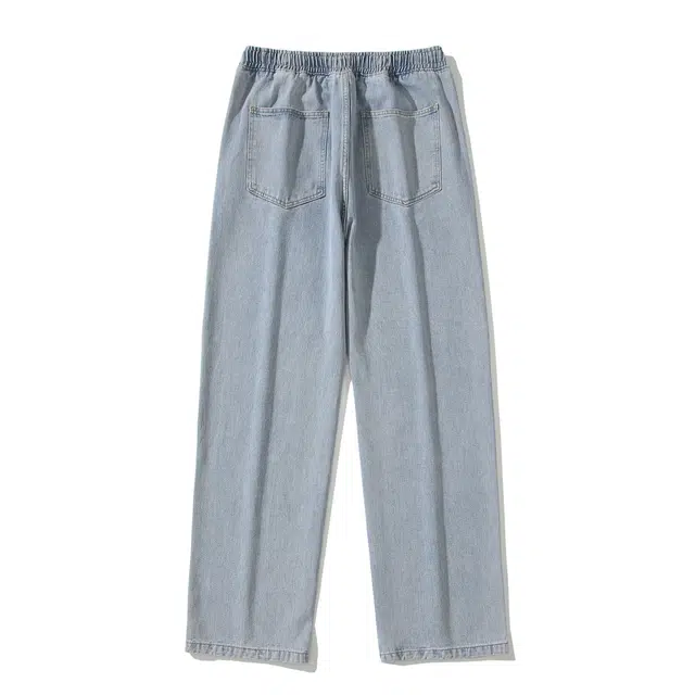 雅鹿 复古直筒系带松紧腰水洗宽松休闲百搭牛仔裤 男款