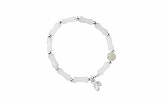 牧言 国潮复古新中式简约小众设计高级感 清冷竹节圆珠竹叶流苏串珠 琉璃 手串 男女同款情侣款