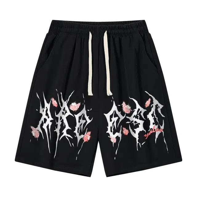雅鹿 高街时尚创意蝴蝶字母印花休闲短裤 男女同款