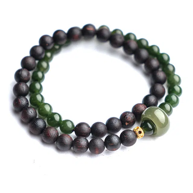 仙源 国潮新中式跑环碧玉款双圈 木作 文玩手串 男女同款情侣款 降真香