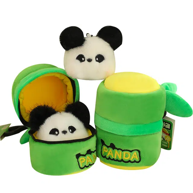 公主恋人 竹筒熊猫头挂饰 萌趣造型包包挂饰 玩偶 毛绒挂件