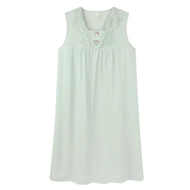 莫代尔 亲肤微弹方领透气无袖睡裙 女款 浅绿色