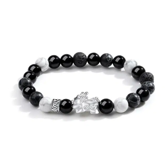 凤庙珠宝 招财貔貅串珠 新中式轻奢透亮多巴胺珠子 财源滚滚招财纳福吞金兽龙年本命 黑曜石 玉石手串 男女同款情侣款 礼盒礼物