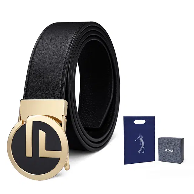 GOLF G Buckle Leather Belt Black Gunmetal Gold