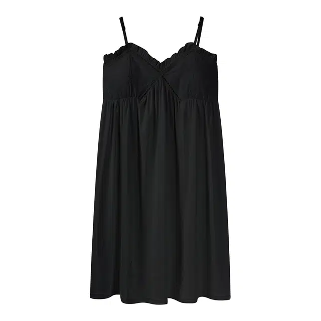 莫代尔 舒适吊带可拆胸垫防凸点透气可外穿亲肤睡裙 女款 黑色