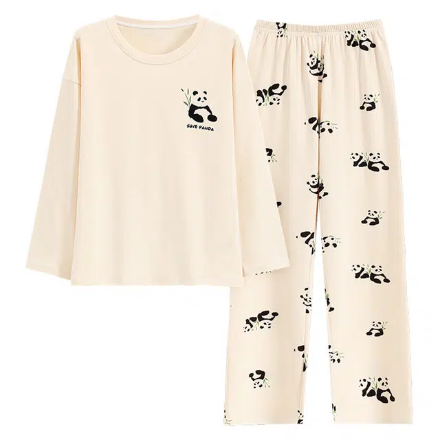 欧迪芬 纯棉套头柔软亲肤长袖透气纯色抗菌休闲长裤睡衣套装 女款 白色