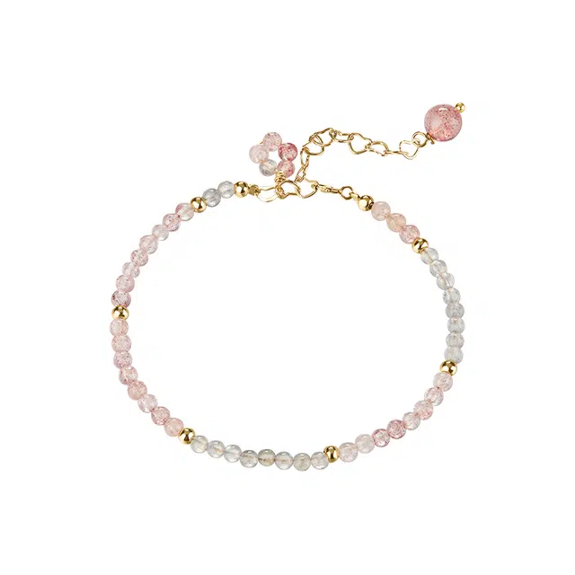 迷颂玛 招桃花夏日甜心手饰 创意灰月光草莓晶时尚高级感小众设计少女心串珠手饰 水晶 闺蜜生日仪式感同款玉石手链 女款