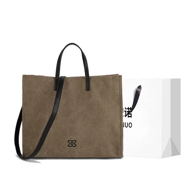 格安诺 简约休闲通勤大容量手提大包包 帆布 单肩包 女款 军绿色