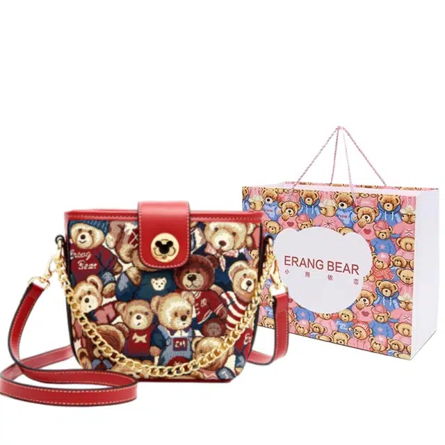 小熊依恋 小众出行 复古帆布女包 时尚撞色 斜挎包 单肩包多色女款织物