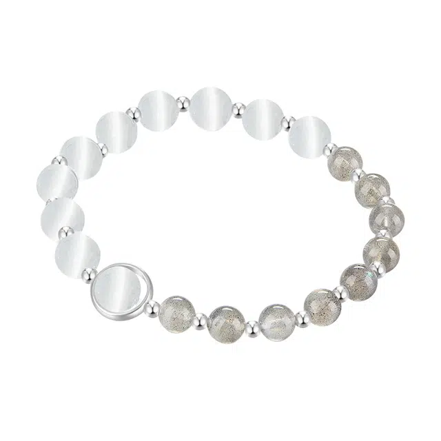 迷颂玛 新中式清冷感手串 时尚高级气质简约手链 月光石串珠手首饰 甜心少女感闺蜜精致手串 猫眼石 小清新百搭手饰 女款 精美礼盒