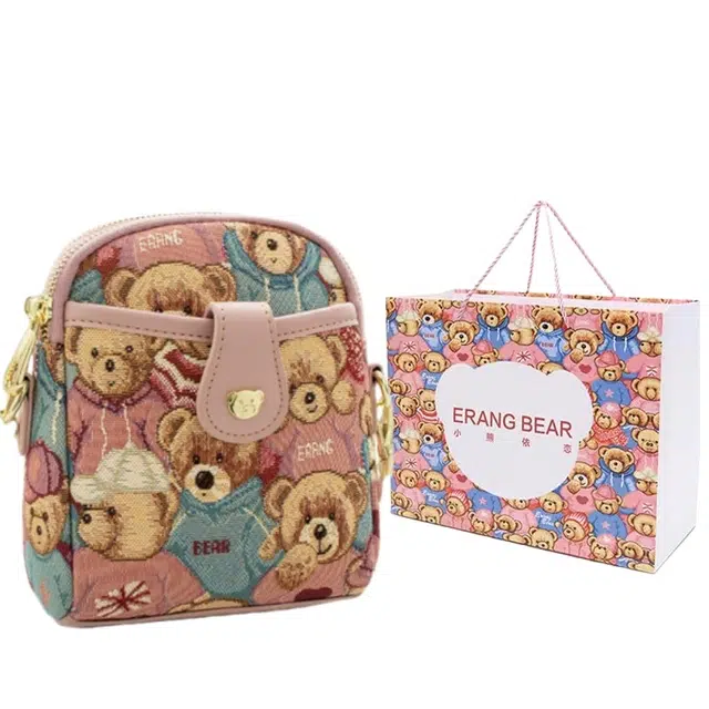 小熊依恋 原创设计 洋气手机包 时尚轻便 迷你帆布 斜挎包 休闲小挎包