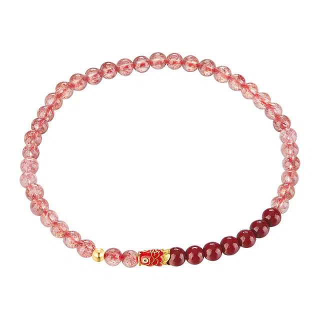 迷颂玛 锦鲤吉祥 民族风吉祥如意锦鲤手串手链 新中式简约气质闺蜜同款手链 新款高级时尚感甜美少女手串 再造辰砂朱砂 首饰 女款