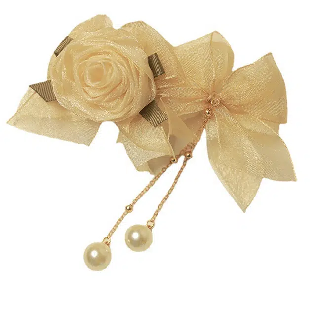妖娆猫 超仙网纱花朵流苏 玫瑰花高级感边 发夹 女款