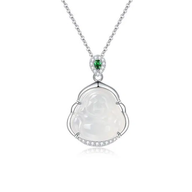 尚仟伊 复古 国潮 经典佛公弥勒佛笑脸佛本命年上岸平安吊坠 精致轻奢镶锆 高级感锁骨链 玉髓 项链 女款