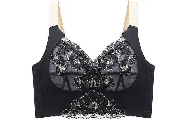 二三二三 无钢圈收副乳防下垂植物花卉文胸 女款 黑色