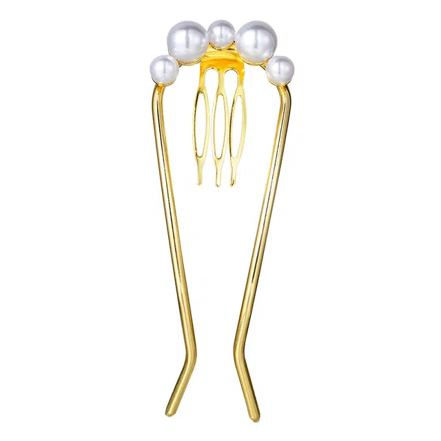 左欧 发钗金属插梳盘发神器叉梳 珍珠 发夹 女款
