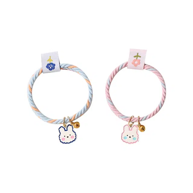 妖娆猫 日韩卡通小兔子可爱高弹力森系编织小铃铛两件套 发圈 女款