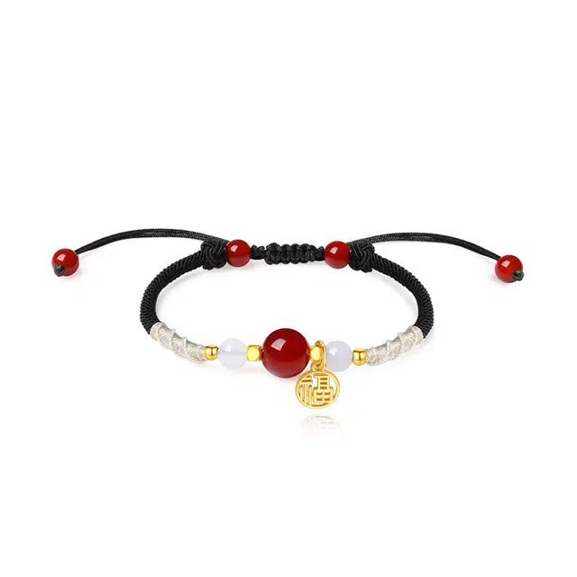 万娜 小福珠 玛瑙 手链 男女同款情侣款  福牌转运珠系列 原创轻奢小众 简约国潮风百搭编织绳