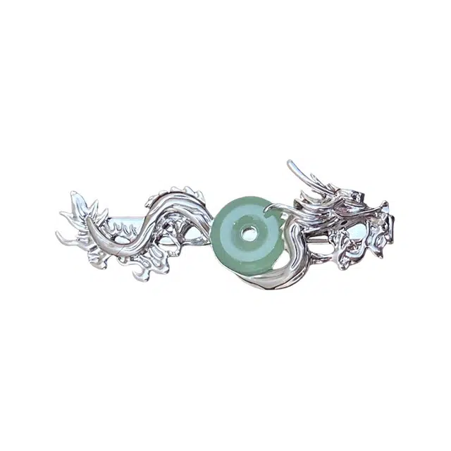 克兰茜 新中式银 古风设计 小众精致国潮刘海夹 轻奢高级感防水防滑发卡 休闲个性通勤风发饰 合金 树脂 发夹 女款 银色 翠绿色