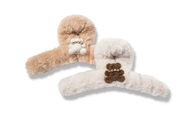 白卷 秋冬简约后脑勺抓夹可爱小熊毛绒发饰 女款 闺蜜款