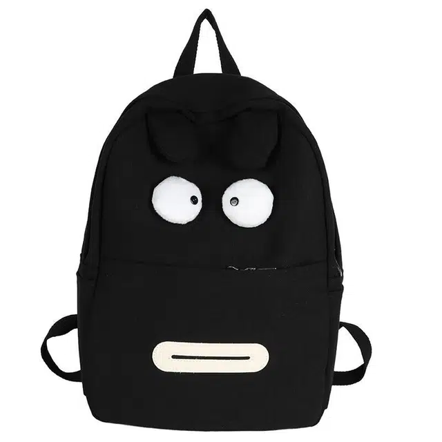 爱尔绅特 纯色百搭休闲拉链开合 帆布 双肩包 常规 男女同款情侣款 黑色/玫红色