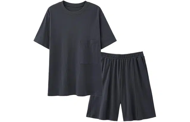 帕兰朵 休闲简约圆领套头透气短袖松紧腰纯色宽松舒适短裤睡衣套装 男款 黑色