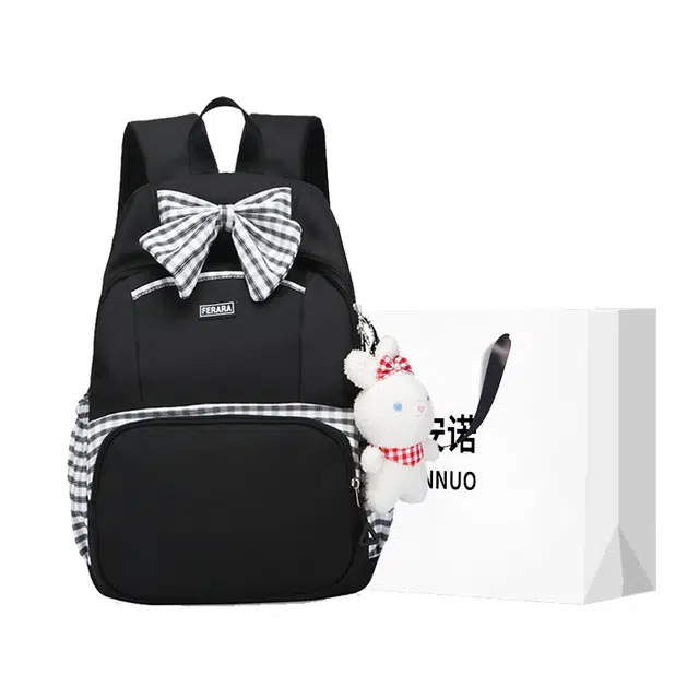 格安诺 可爱风大容量撞色装件包蝴蝶结初高中轻便背包大学生校园电脑 帆布 双肩包