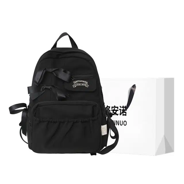 格安诺 日系学院风可爱撞色蝴蝶结褶皱个性软妹学生书包 尼龙 双肩包