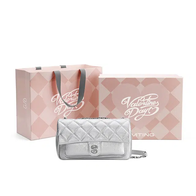 西木汀 蔷薇伊人 小众设计简约高级感时尚通勤百搭 牛皮 链条包小方包斜挎包腋下包单肩包 常规 女款 银色