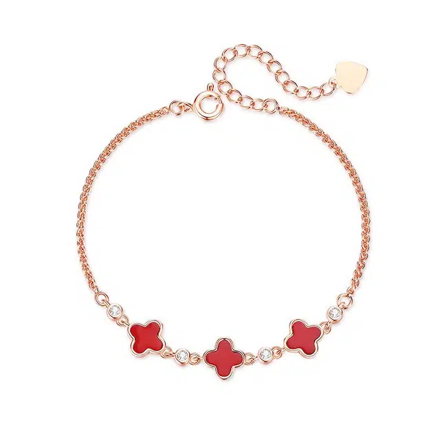 璀璨之心 红色四叶草 经典精致轻奢显白气质闺蜜女生优雅穿搭 恋爱表白日心意送惊喜女朋友礼盒 玛瑙 玉石手链 女款