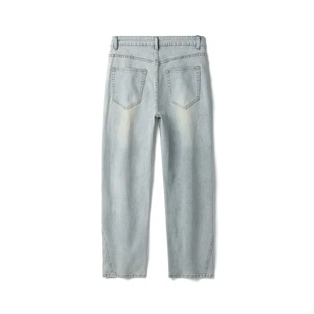 雅鹿 高街复古水洗做旧百搭休闲宽松直筒牛仔裤 男款
